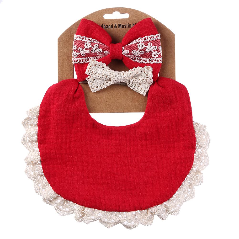 

3Pcs/Set Solid Muslin Cotton Bamboo Baby Bib Tassel Lace Boy Girl Feeding Drool Saliva Towel Burp Cloth Adjustable Infant Scarf красный