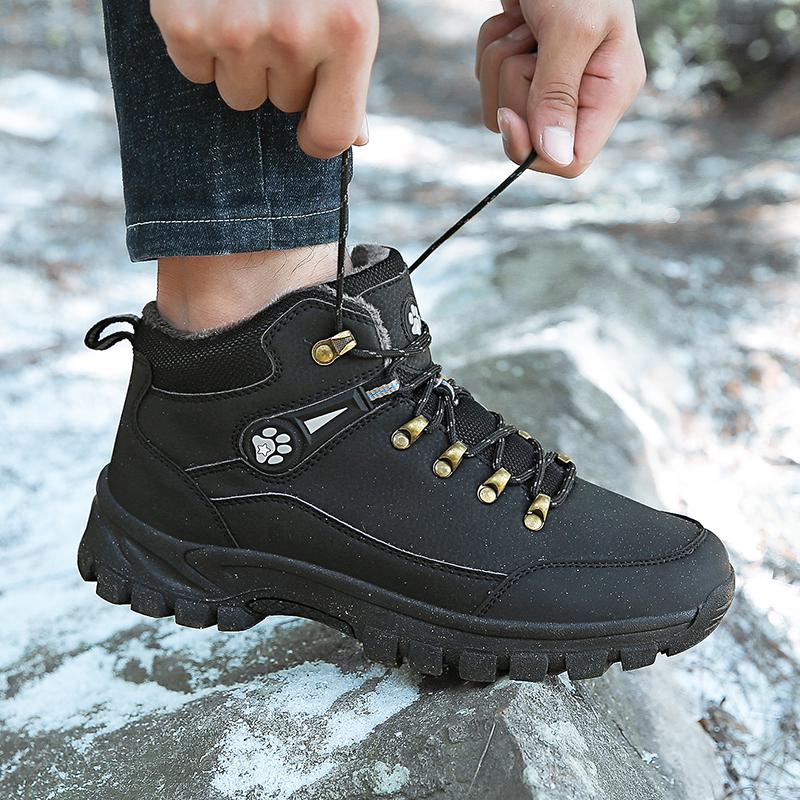 Winter Hiking Shoes Men Boots Outdoor Mid-top Casual Anti-slip Plush Breathable Men Shoes Lace-up Thick-soled Sports Shoes Men