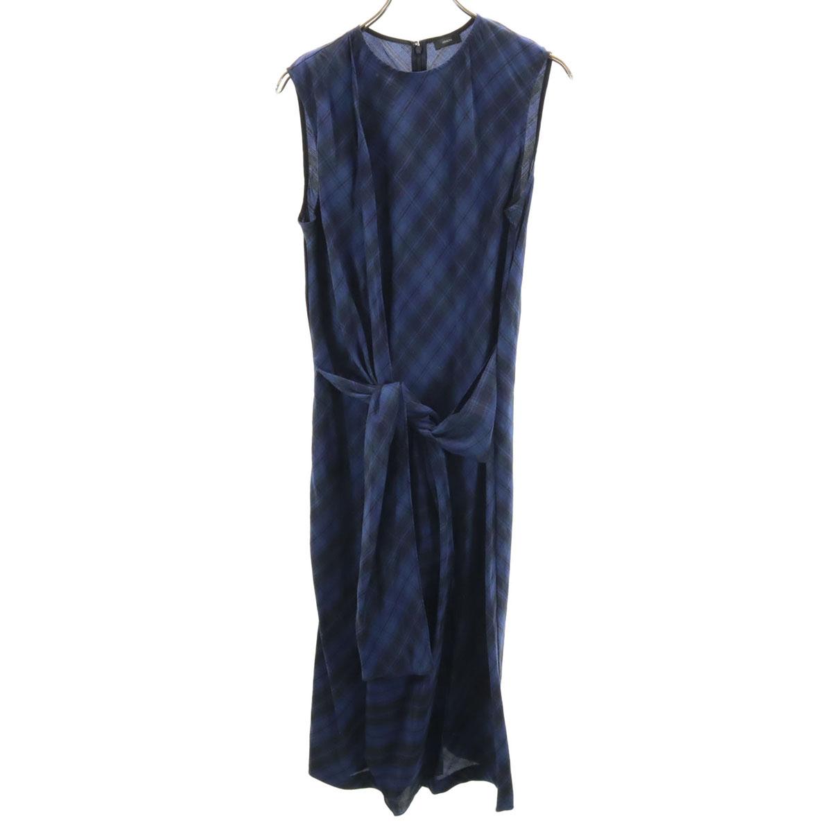 

JOSEPH Check Pattern No sleeve Long dress 38 Navy system Women Used