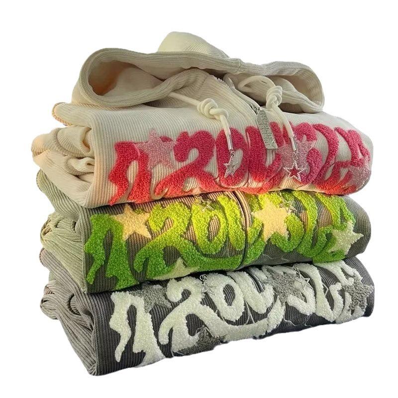 Men Fashion Embroidery Zip Up Hoodies Women Autumn Long Sleeve Tops Loose Hood Shirt Harajuku Y2K Clothes Female Sweatshirt Jacket