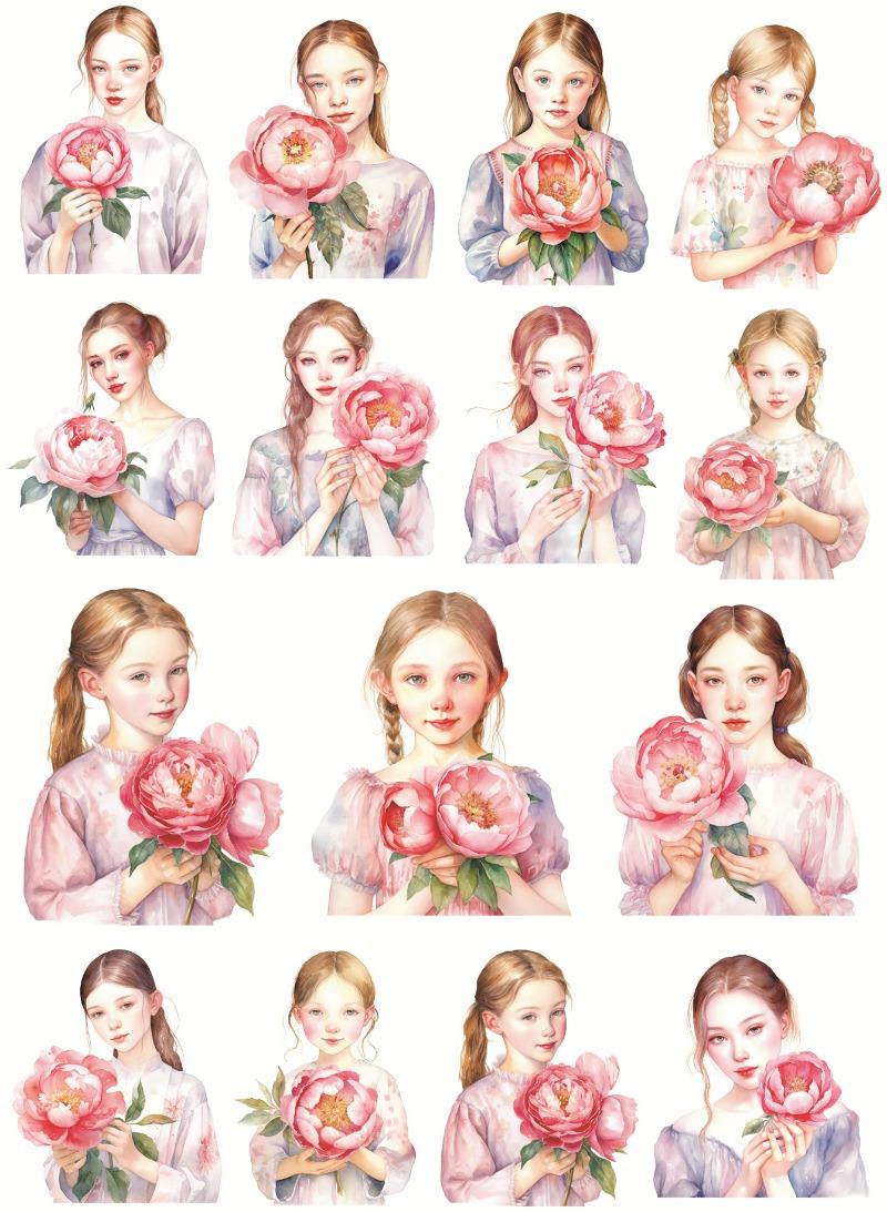 

1 Set Cute Stickers Peony Girl Cartoon Decorative DIY Craft Photo Albums Planner Journal Scrapbooking Stationary Journal білий