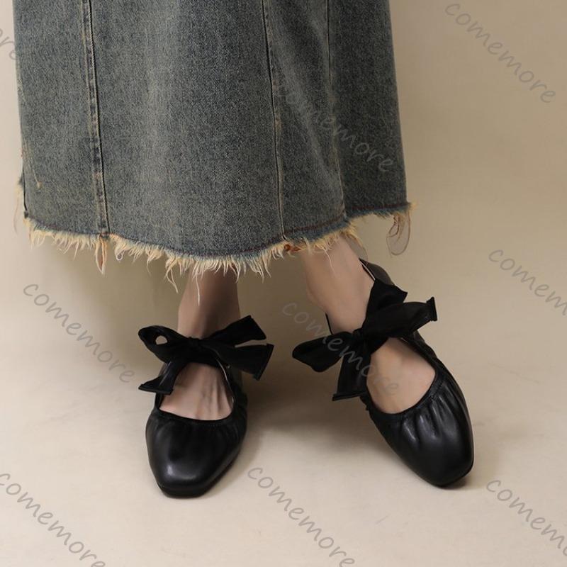 Comemore Silver Ballet Flat Shoes Temperament Shallow Mouth Lace Up Casual Mary Jane Shoe Women Spring Autumn Soft Leather Flats