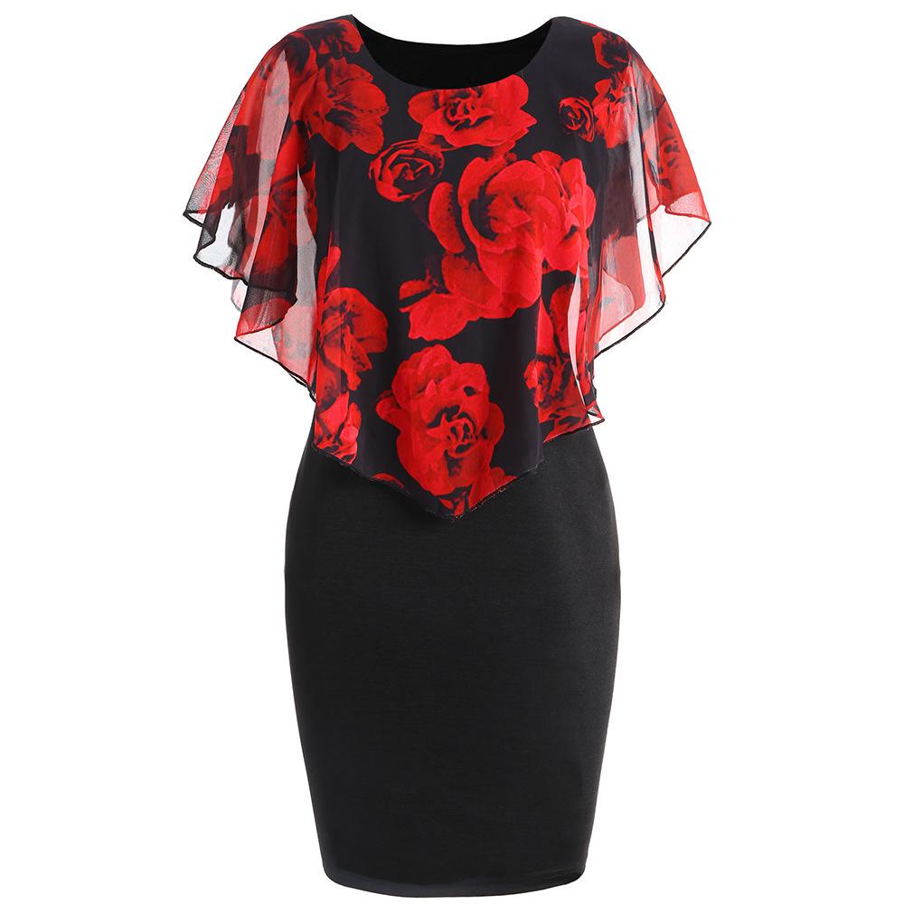 

Women s Rose Print Bodycon Dress with Shawl – Slim Fit Summer Style M