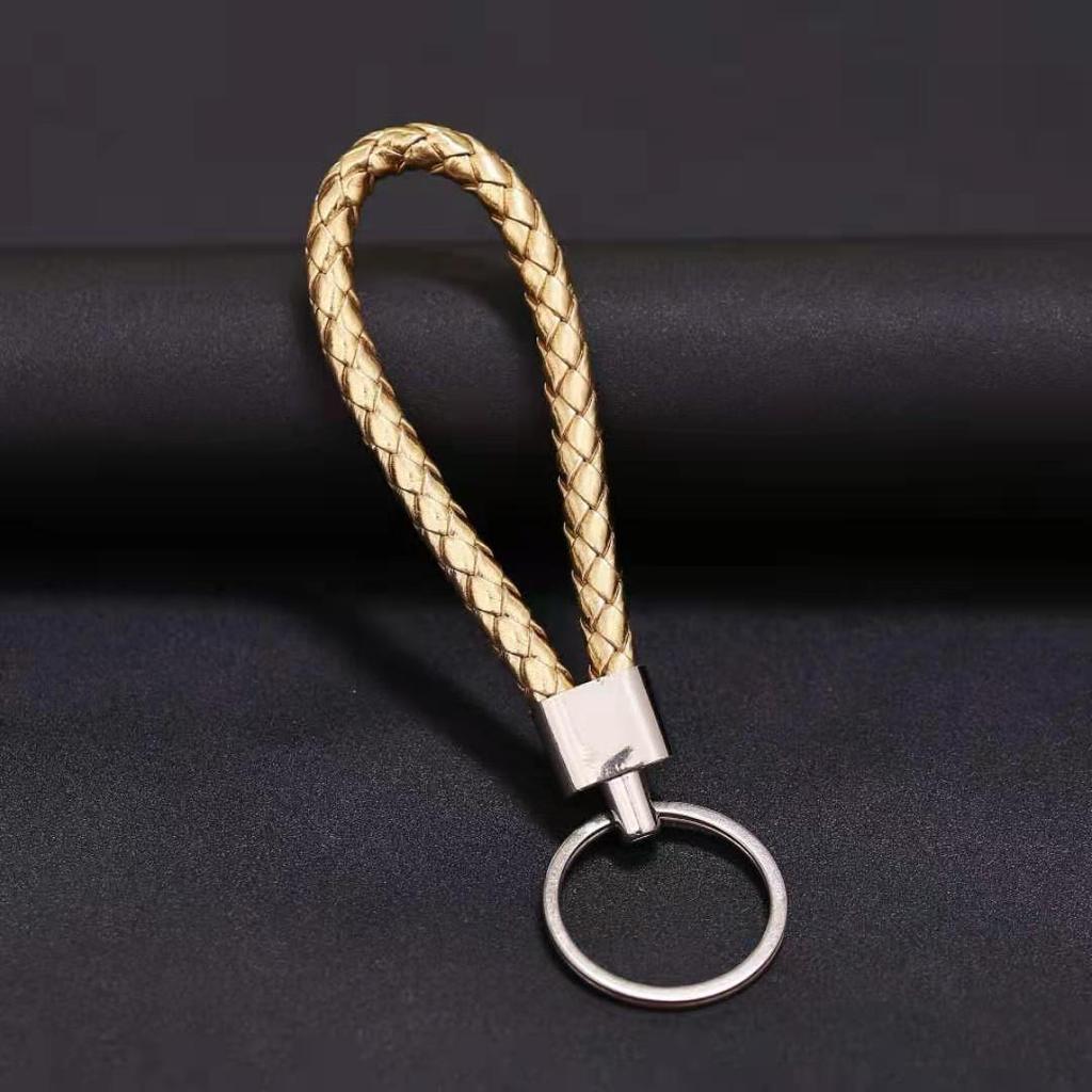 Solid Color Woven Leather Key Pendant for Men and Women - Couple's Metal Keyring Accessory