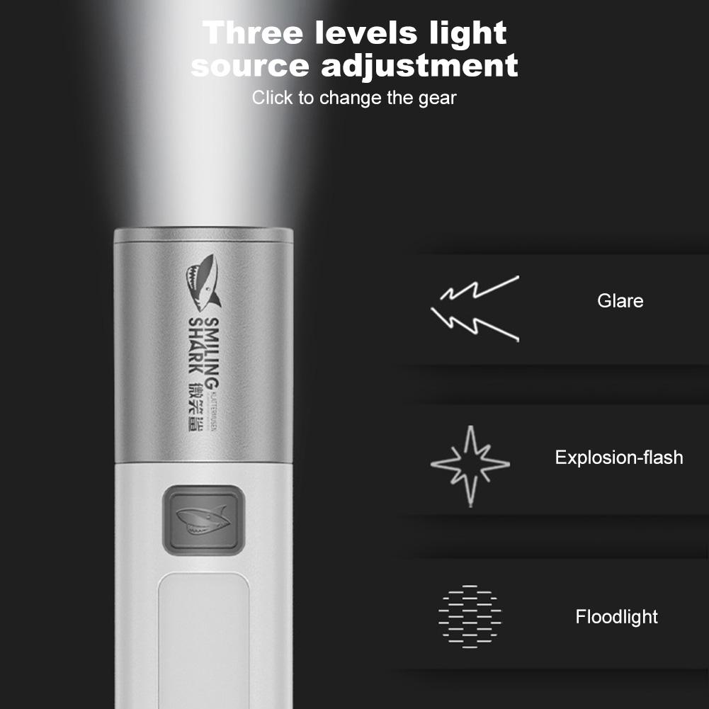 10Pcs LED Flashlight Telescopic Zoomable Flashlight 3 Modes Portable Work Light with Hook USB Rechargeable for Night Fishing