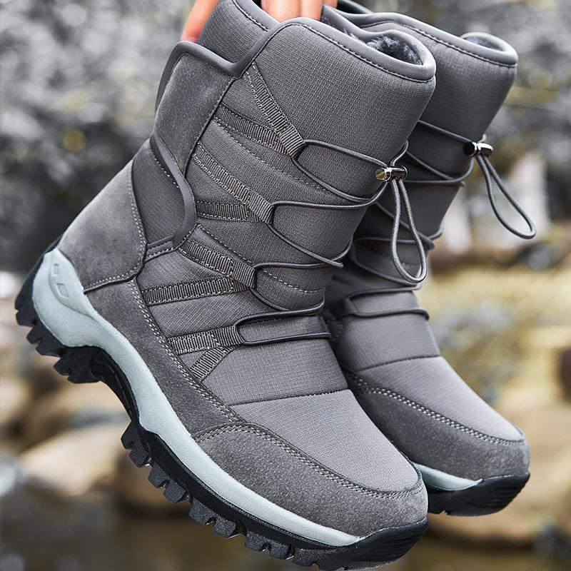 

Чоловічі зимові чоботи на товстій підошві та флісі, які не ковзають і не зносостійкі, зимові чоботи великого розміру 46 сірий