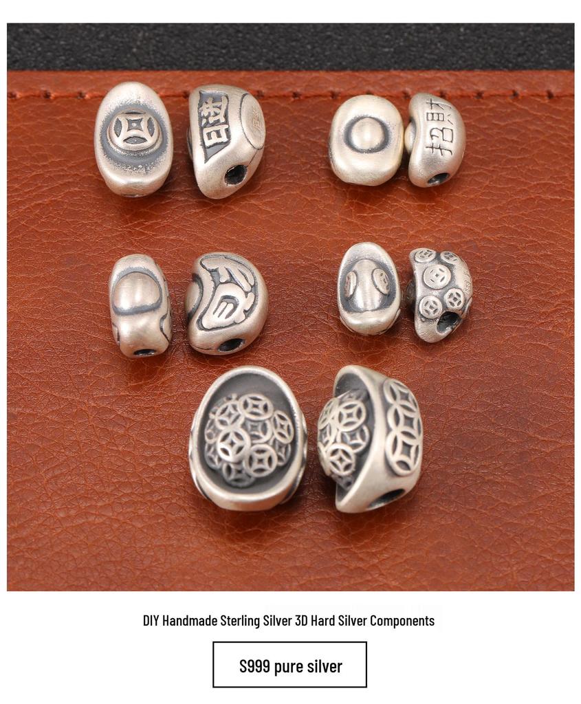 Sterling Silver S999 Wealth Copper Coin Beads: DIY Spacer Beads for Red String 3D Bracelet Jewelry