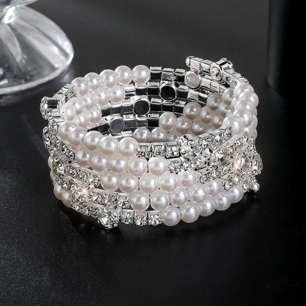Multilayer Wrapped Pearl Jewelry Bridal Versatile Diamond Set Elastic Pearl Bracelet Bracelet