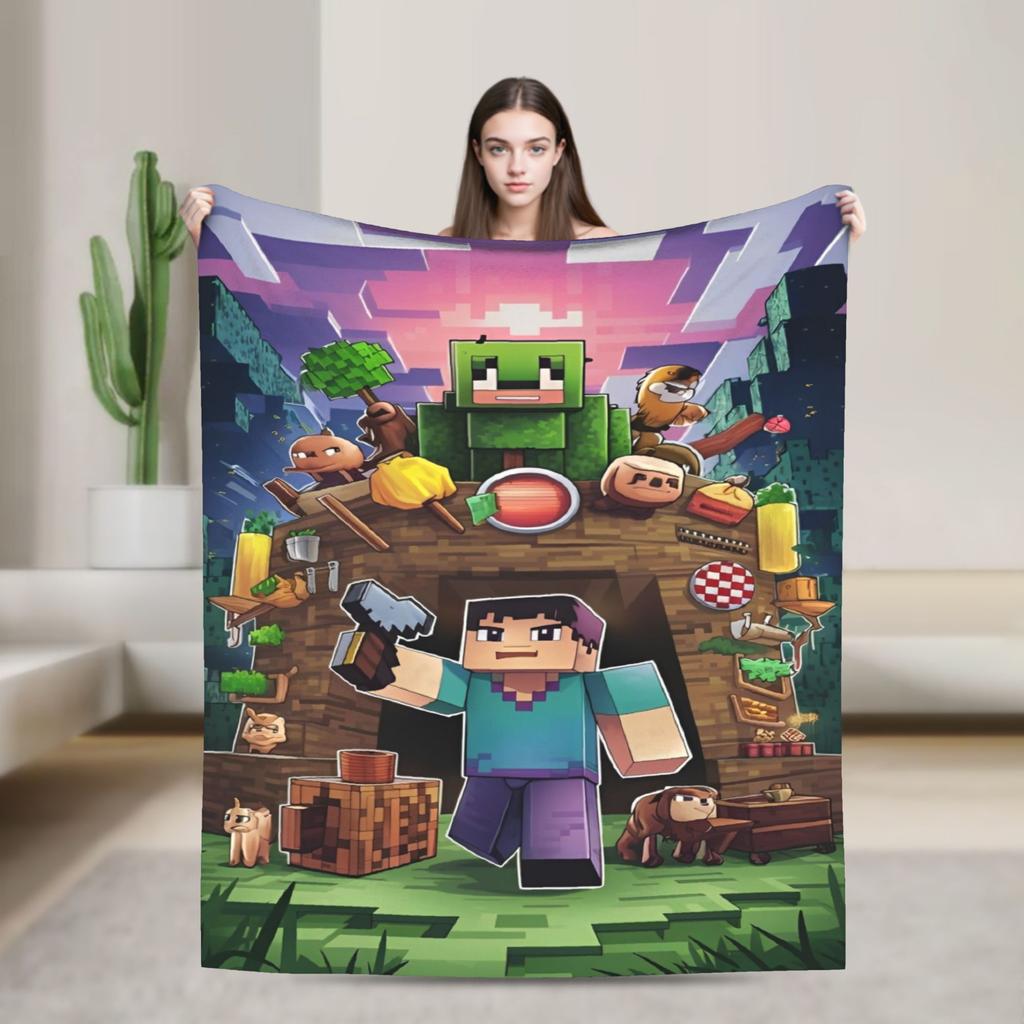 Knitted Blankets My M-Miners Flannel Lightweight Thin Throw Blanket Creepin It Real Pixel Game Crafts for Bedroom Sofa Bedspread