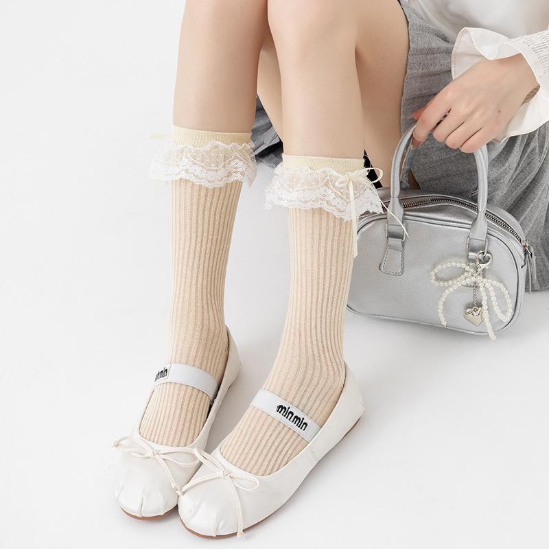 Women's Spring and Summer Thin Lace Lace Medium Tube Boneless Cotton Socks
