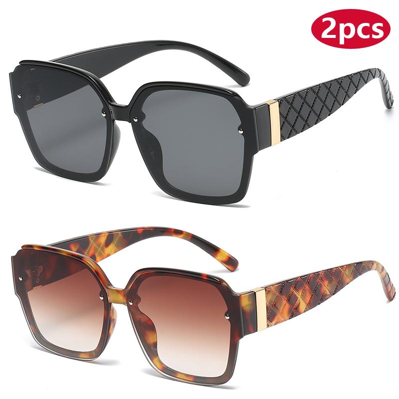 

2 шт. Ретро Прямоугольные Металлические Солнцезащитные очки с Большой Оправой Женские Уличные Персонализированные Солнцезащитные очки Ретро Сетчатая Дужка Градиентные Очки UV400 show as picture