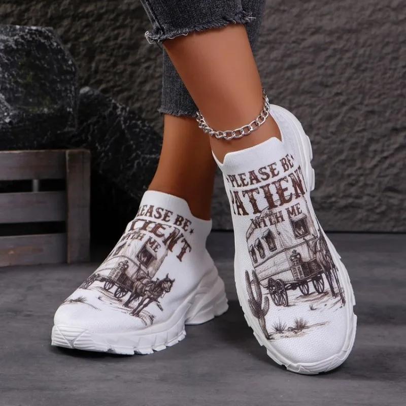 2025 Ladies Shoes Slip-on Women's Vulcanize Shoes Printing Casual Plus Size Light  Comfortable Breathable Sneakers