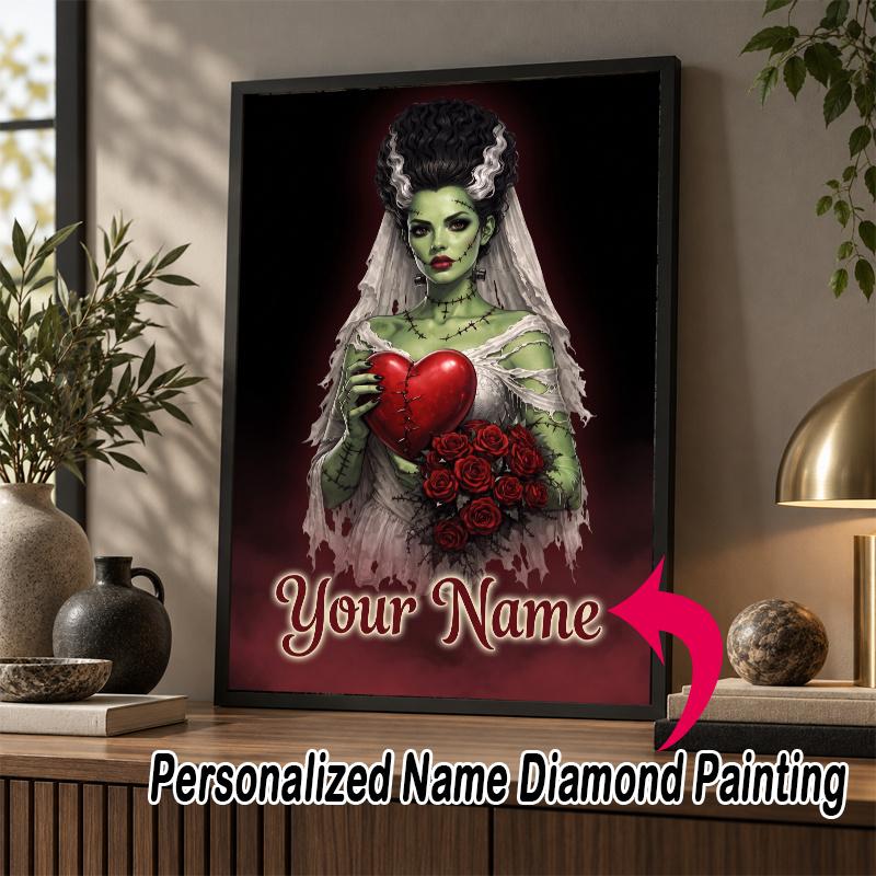 Custom Name Bride of Frankenstein 5D Diamond Painting Personalized Full Drill Diamond Art Kit Gift