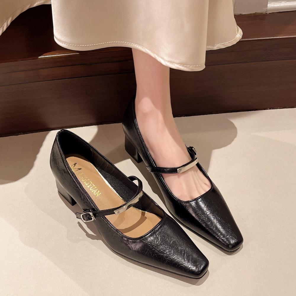 Fashion Retro Style Thick Heel Women Mary Jane Shoes Fashion Shallow Pointed Toe Ladies Comfort Office Pumps Plus Size Woman Footwear