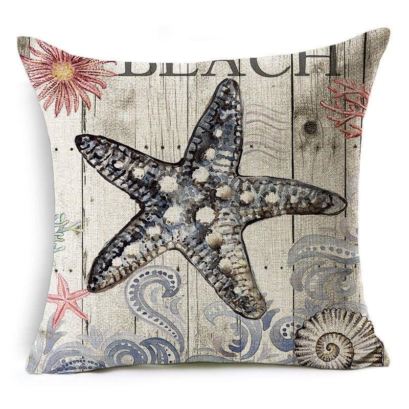 Exquisite 18" Blue Sea Animal Cotton Linen Cushion Cover For Stylish Living Spaces
