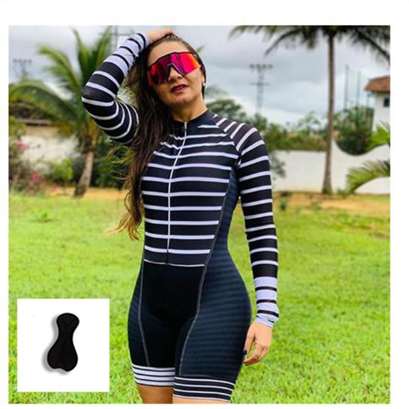 Womens Triathlon Cycling Suit Long Sleeve One-Piece Set Breathable Quick-Dry Compression Fit Sportswear
