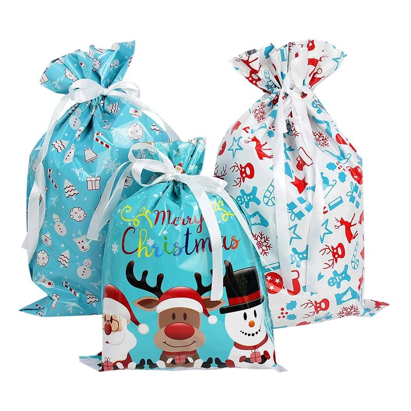Merry Christmas Drawstring Gift Bag New Year 2024 Large Candy Cookie Packaging Bag Navidad Christmas Home Decoration Gift Bags