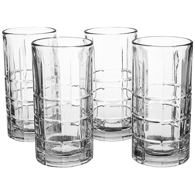 

Whiskey Highball Glasses, 16oz Tumblers, Set of 4 Premium Drinking Glasses for Cocktails, Durable Clear Design