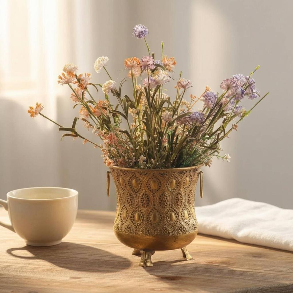 Spitzen-Eisen-Blumentopf Antik-Finish Pflanzgefäß Hohl Vintage