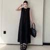 DIMANAF 2026 Summer New Plus Size Women Black Sleeveless Maxi Dress Elegant A-Line Solid Long Vest Dresses
