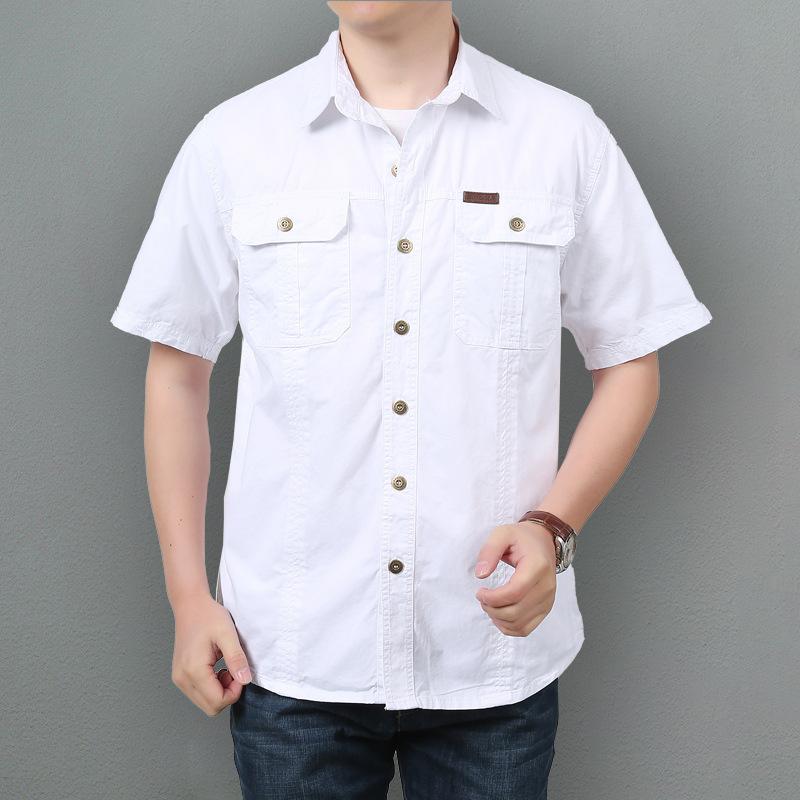Men's new summer thin short-sleeved shirt jacket men's solid color casual pure cotton outdoor tooling shirt top