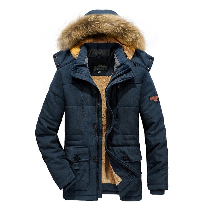 

Men s Plus Size Winter Cotton Jacket - Thickened Velvet, Middle-Aged & Elderly Style, Dad Jacket 7176 L синій