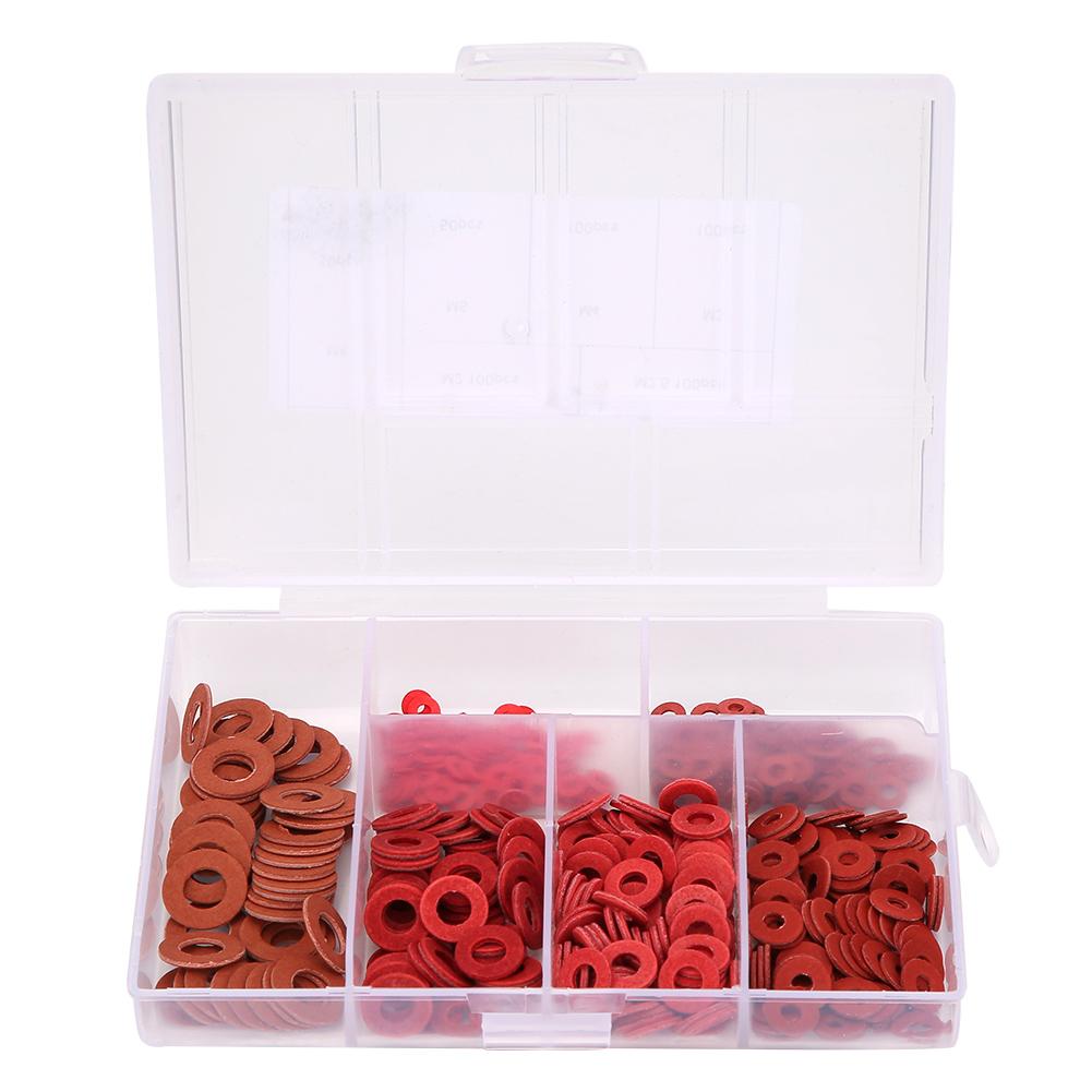 500Pcs Carbon Steel Plated White Zinc Red Insulation Flat Washer Set