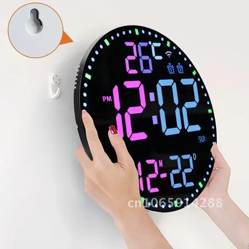 WiFi LED Heim Kalenderuhr Datumsanzeige und Steueruhr Duale Fernbedienung Wanddekoration Alarme