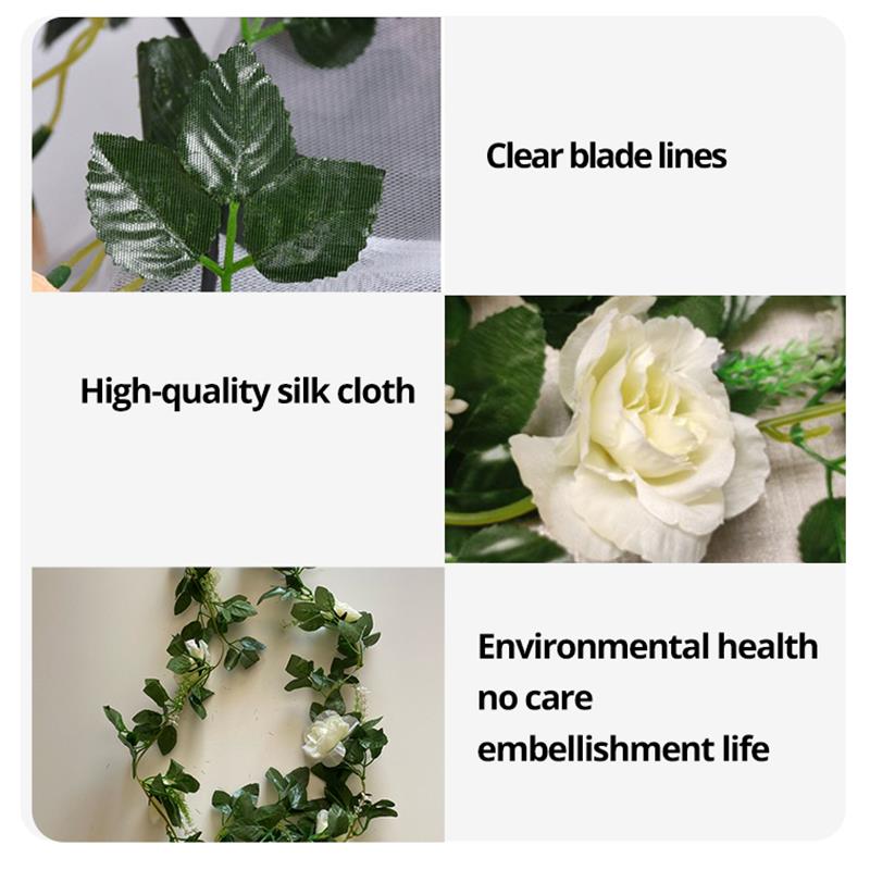 2M White Artificial Flowers Vine Fake Rose Flower Rattan for Wedding Christmas Decoration Decoration