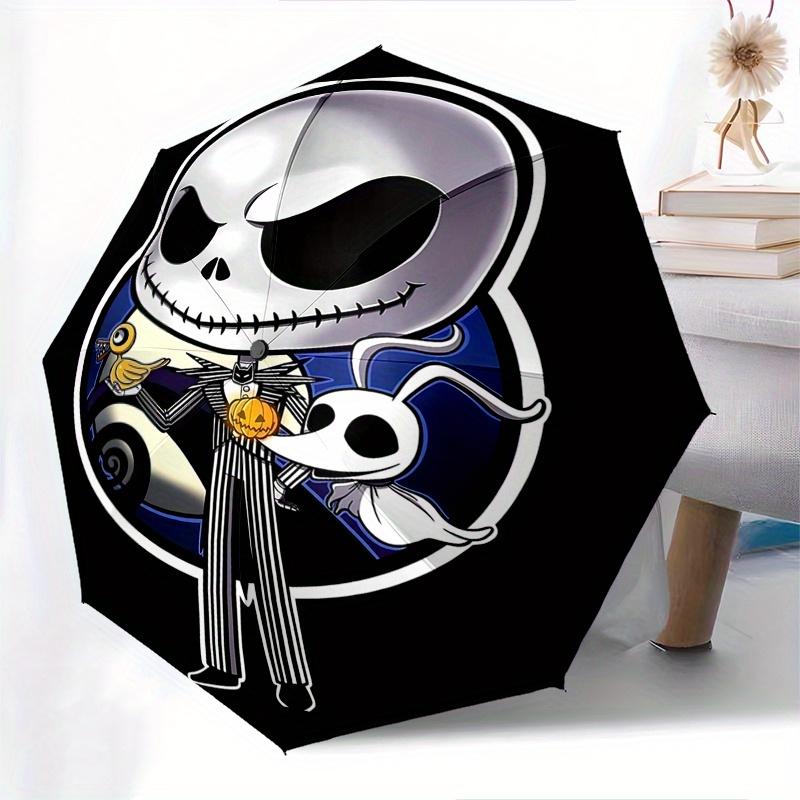 1 Automatisches Öffnen Jack Skellington, Kürbiskönig-Thema, Bunter 8-Rippen Tragbarer Regenschirm für Damen und Herren, Ein Kompakter Begleiter für den täglichen Weg