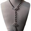 Punk Rock Sliver Color Bat Hollowed-out Pattern Cross Pendant Black Bead Chain Necklace for Women Men Hallowmas Y2K Jewelry Gift