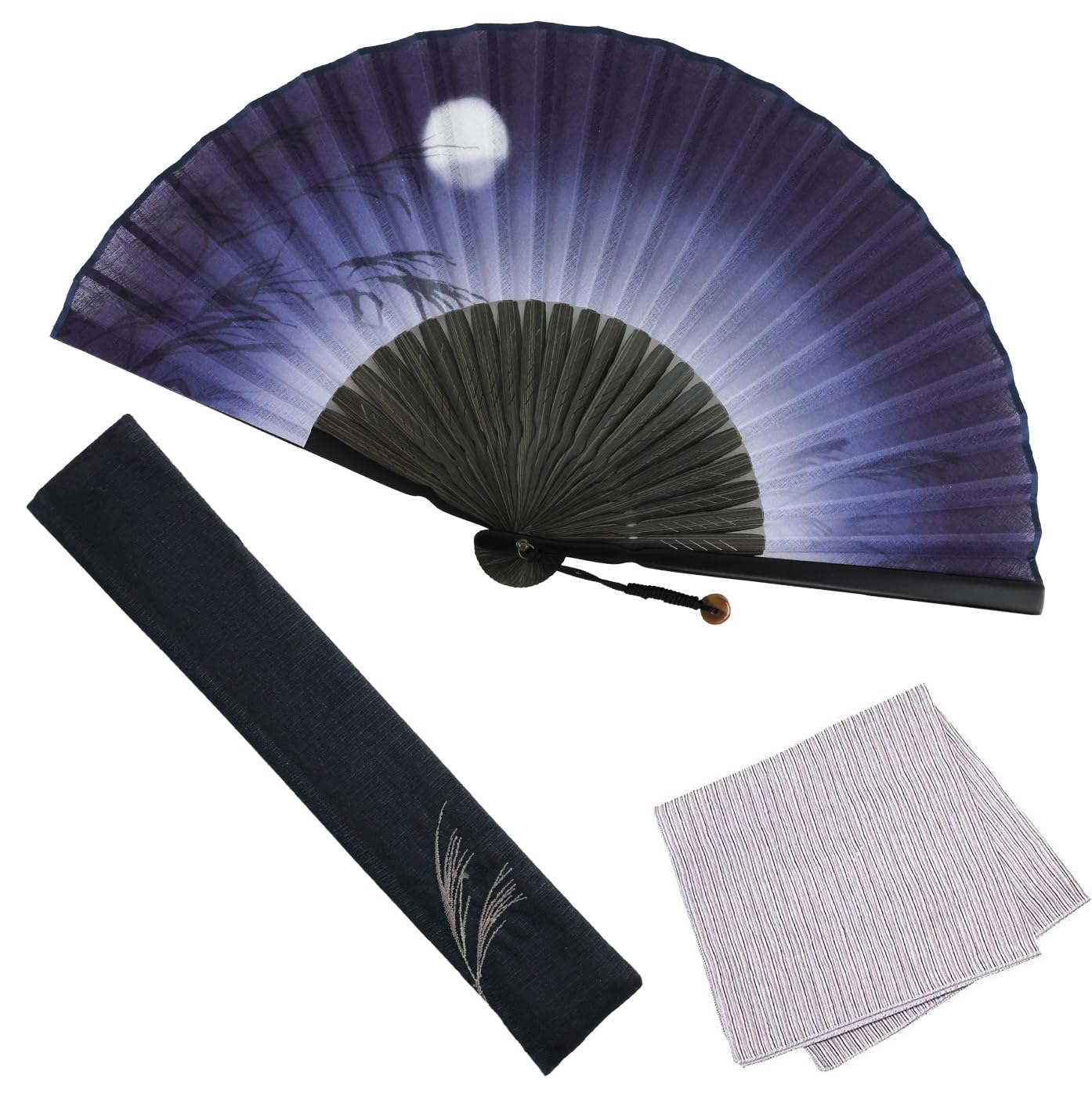 

Stylish Business Fan Set with Fan Case and Handkerchief Tsukikage [Osaka Choseido] Men s - (Navy)