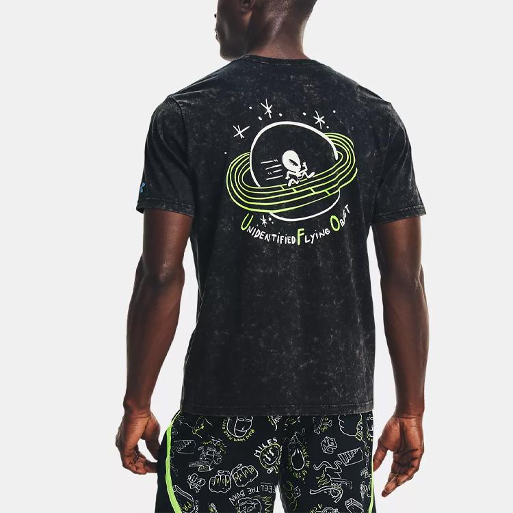 Under Armour Cartoon Letter Tie-Dye Crew Neck Running T-Shirt Men Tops Black 1361481-001