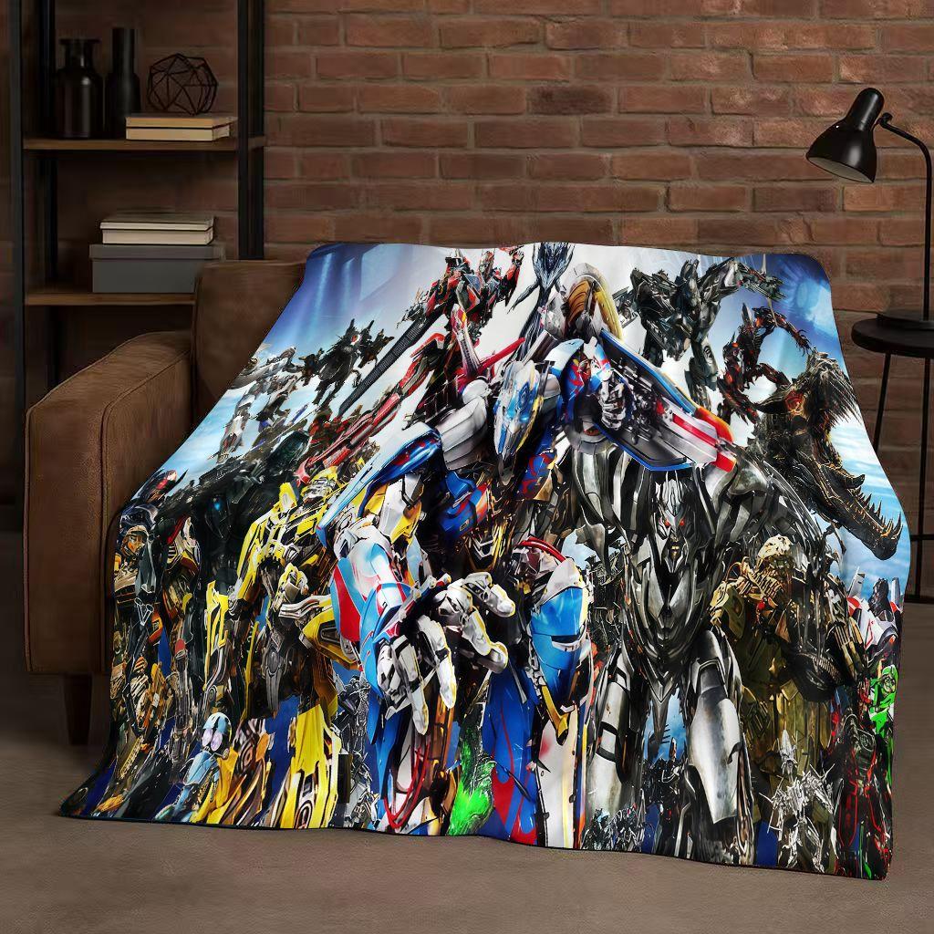 HD Cartoon T-Transformers Optimus Prime Bumblebee Flannel Blanket,Soft Warm Plush Throw for Home Bedroom Bed Sofa Cover Office
