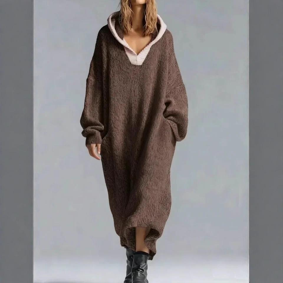 2025 European & American Casual Loose Hooded Knit Dress