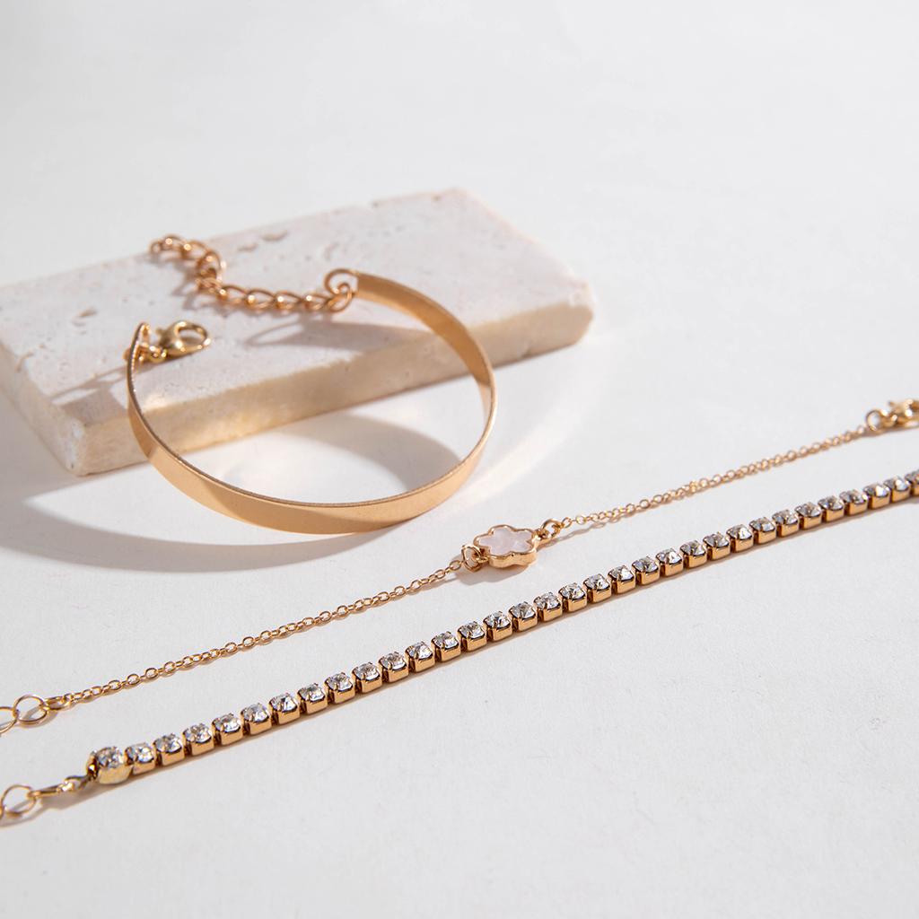 3Pcs/ Set Bohemia Minimalism Metal Rhinestone Chain Bracelet Set for Women Metal Bangle Gold Color Jewelry Gifts