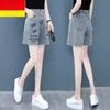 Summer Women's High Waist Wide Leg Ripped Shorts Straight-Cut Four-fifths Denim Pants