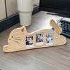 Yousheng Wooden Cat Shape Photo Frame, Rustic Pet Photo Display Frame with Rotatable Tail, Home Office Decorative Picture Holder for 2-inch