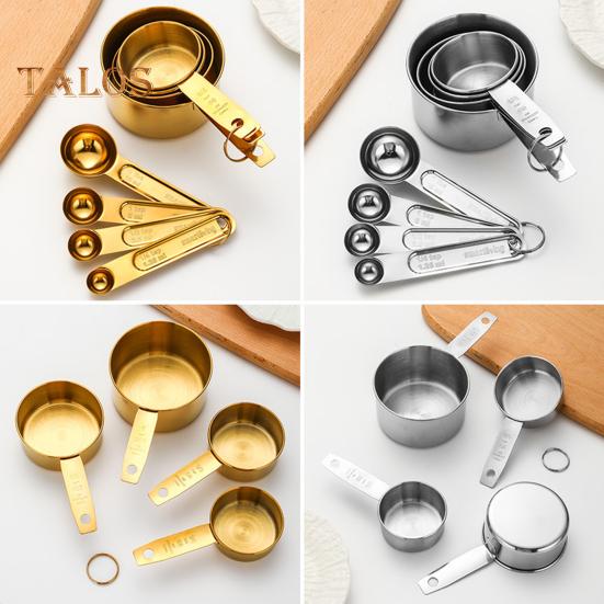 Messlöffel-Set aus Edelstahl, Doppelskala, Messbecher mit ergonomischem Griff für präzise Backmessungen, Verwendung in der Küche zu Hause und in der Bäckerei