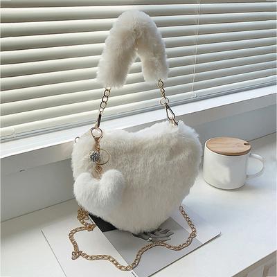 Faux Fur Heart-shaped Bags for Women  Fluffy Shoulder Bag  Feminine Bag  Daily Bag  Women's Fashion