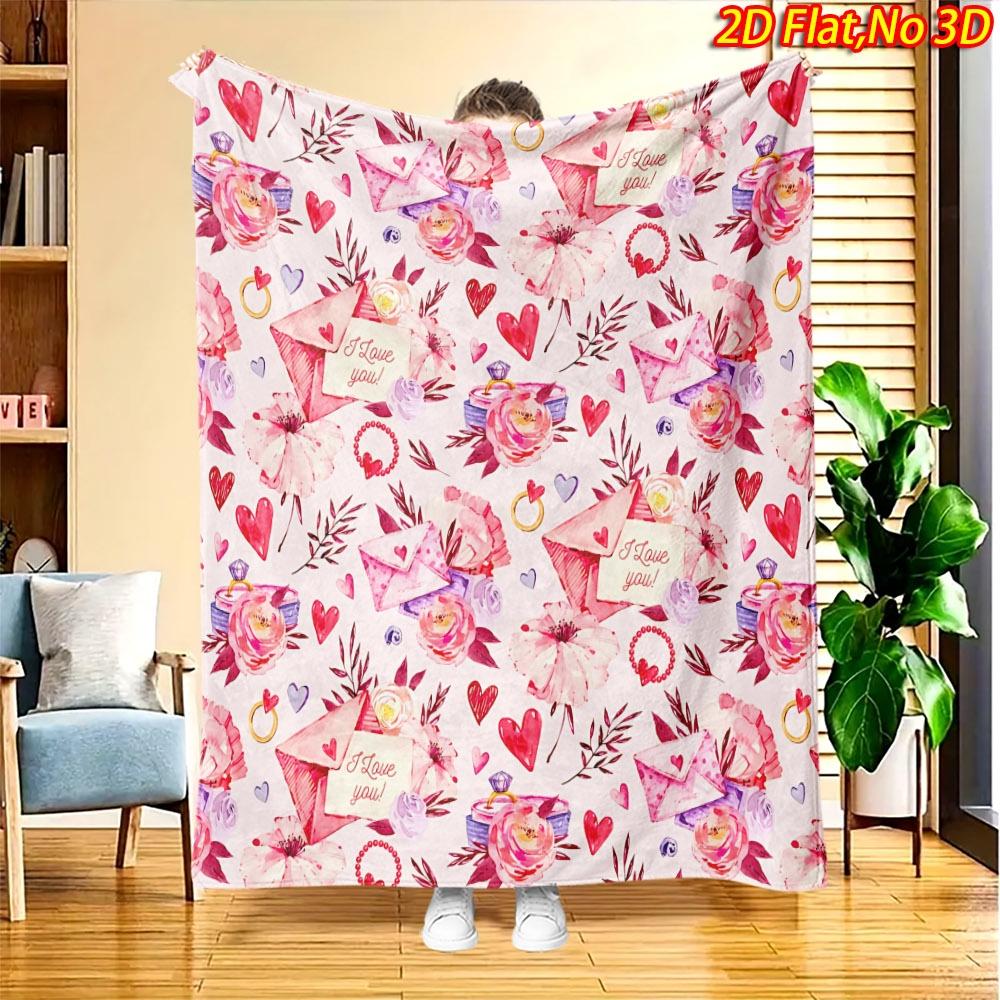 1pc 2D Flat Printing Spring & Summer New Arrival Romantic Heart Envelope Floral Themed Digital Print Blanket, Suitable for All Seasons, Casual Throw B