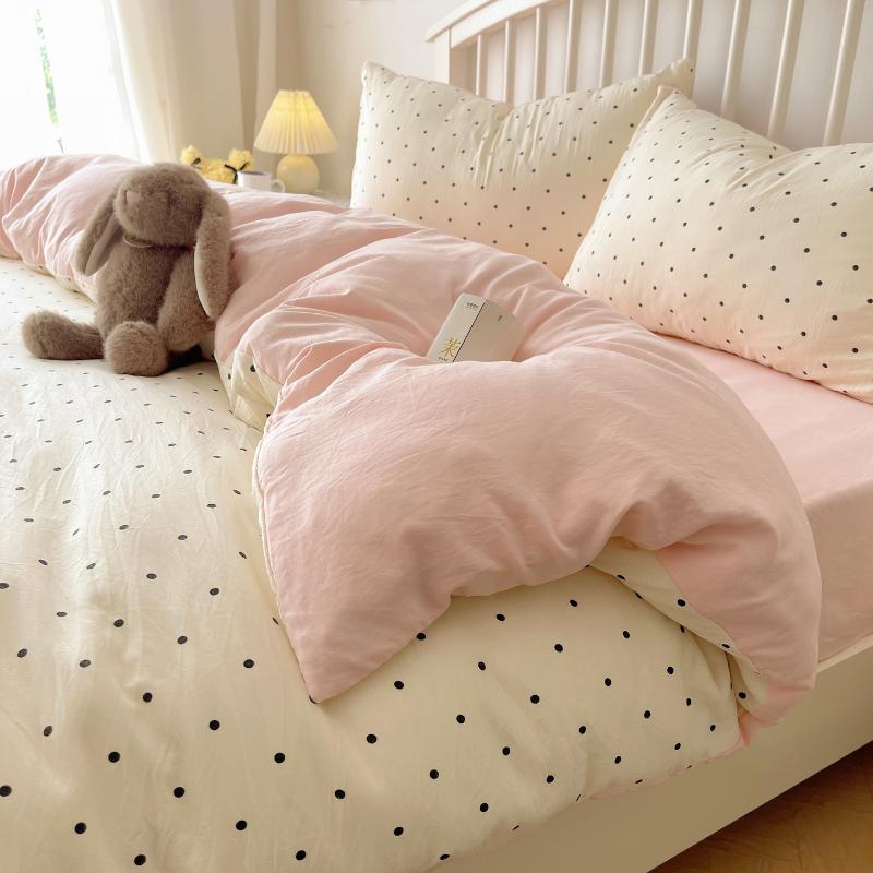 Class A Mother and Baby Grade Pure Washed Cotton Four-piece Set Ins Small Fresh Bed Sheet Quilt Cover Student Dormitory Style Bedding Set