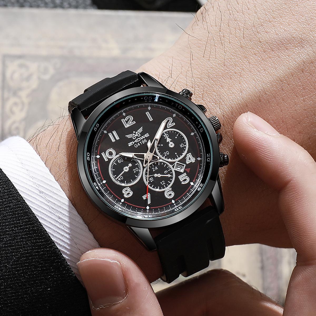 Men S Calendar Silicone Men S Watch Quartz Watch Three-Eye Watch
