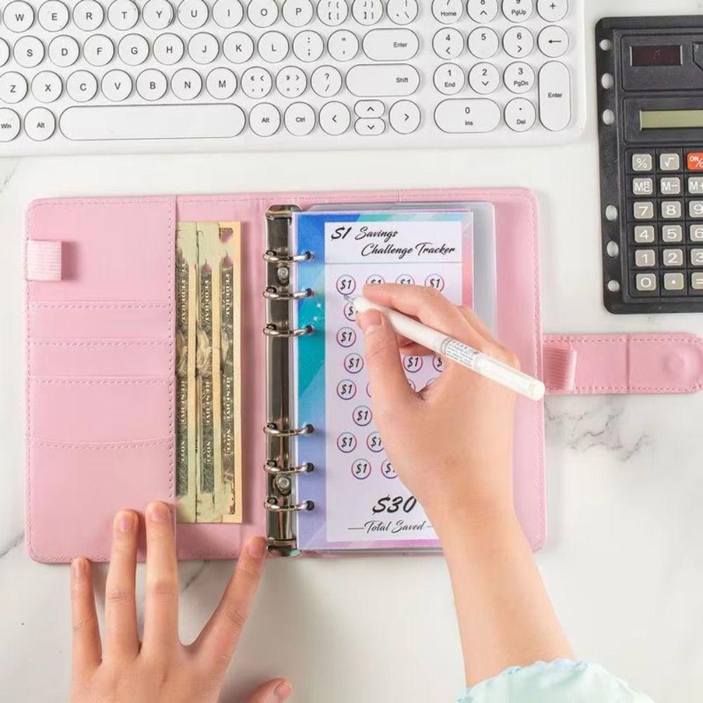 PU Leather Envelope Challenge Binder Challenging Refillable Money Saving Binder Loose-leaf Savings Handbook