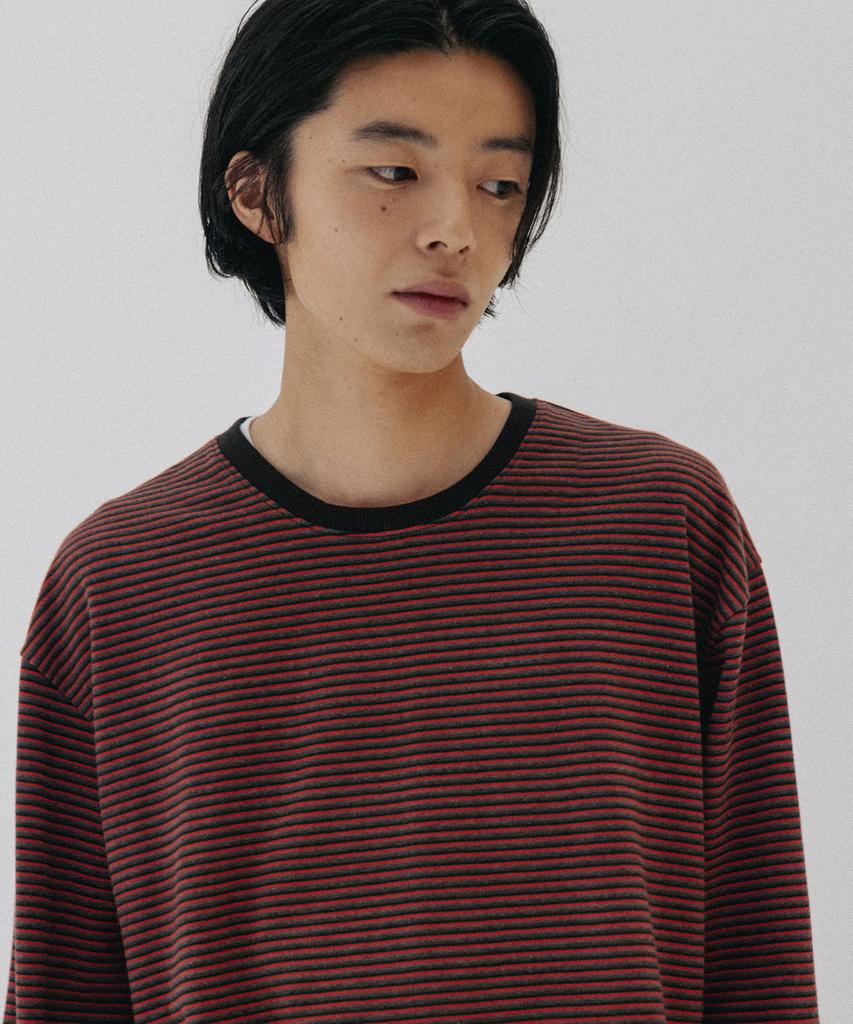 BLANKROOM Pencil Stripe Long Sleeve Tee_Museum Red