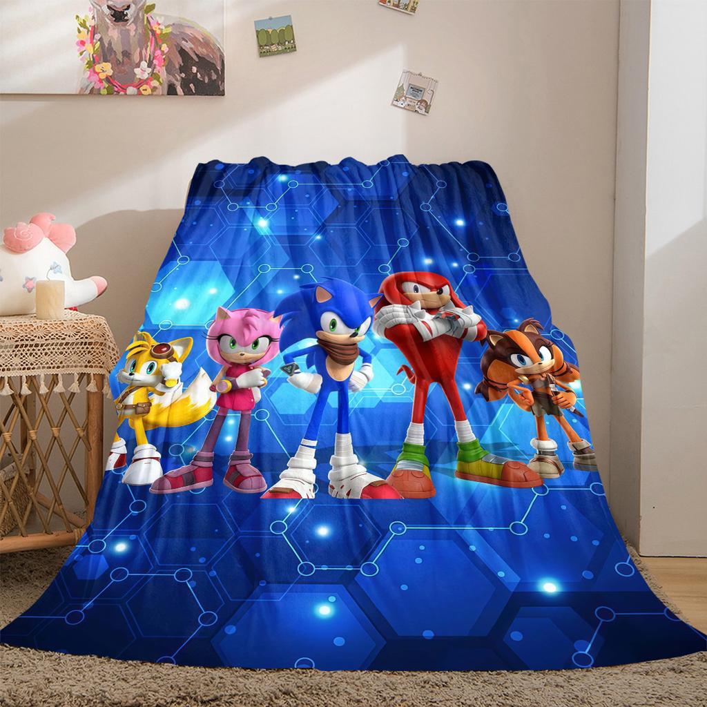 Cartoon Sonic Luxury Flannel Lightweight Blanket Home Decor Sofa Bed Travel Cover Family Gift LXRa40