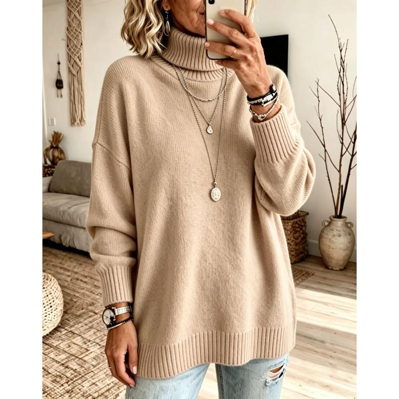 Womens Oversized High Neck Knit Sweater Soft Acrylic Pullover Fall Winter 2026