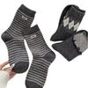 Winter and Autumn Thick and Warm Grey-colored Bow-knitted Wool Socks for Women, Striped Fabric Label, Without Bones, Mid-calf Length Socks