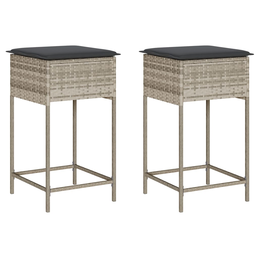 Garden Bar Stool with Cushions 2 pcs Light Grey Poly Rattan