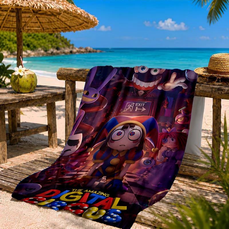 Colorful Digital Circus Beach Towel Microfiber Beach Towel, Lightweight and Quick-Dry, for Summer Travel, Swimming Pool Fan Birthday Gift